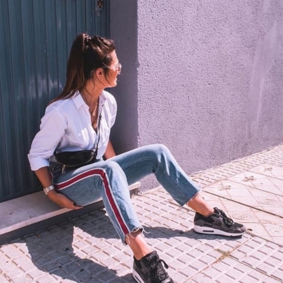 Zara Denim - Zara Cropped Jeans With Red Side Stripe